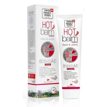 Swiss Energy Hot Balm, joint balm, 8 Swiss herbs + vitamins A, E + methyl salicylate + capsaicin, 75 ml.