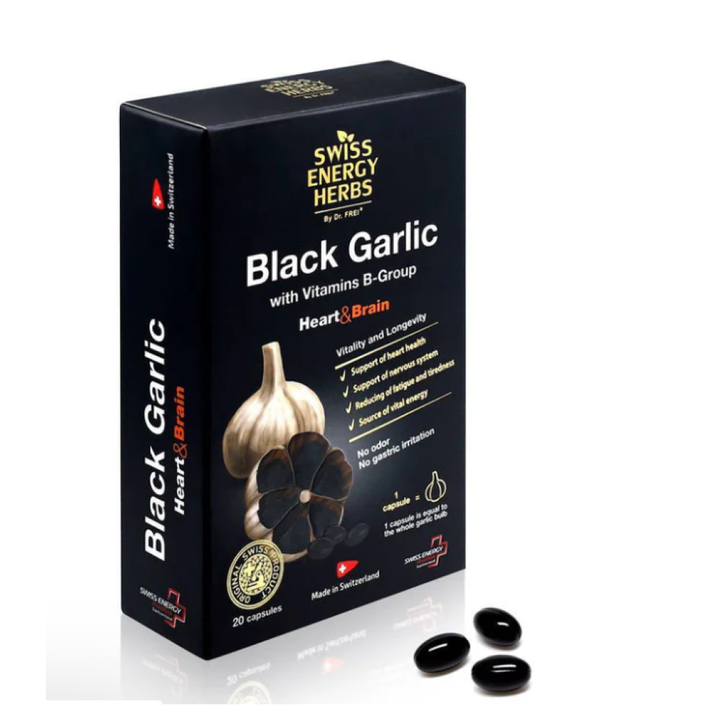 Swiss Energy Herbs, Black Garlic extract with Vitamin B, 20 capsules