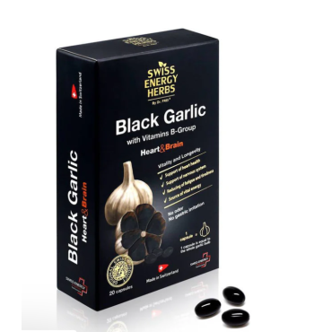 Swiss Energy Herbs, Black Garlic extract with Vitamin B, 20 capsules