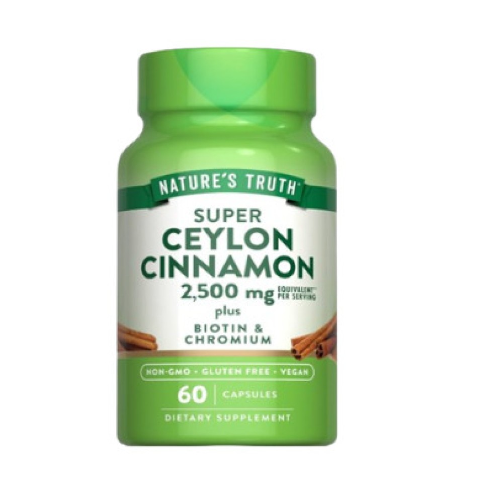 Nature's Truth Ceylon Cinnamon 2500mg w/Biotin&chromium QR veg caps 60