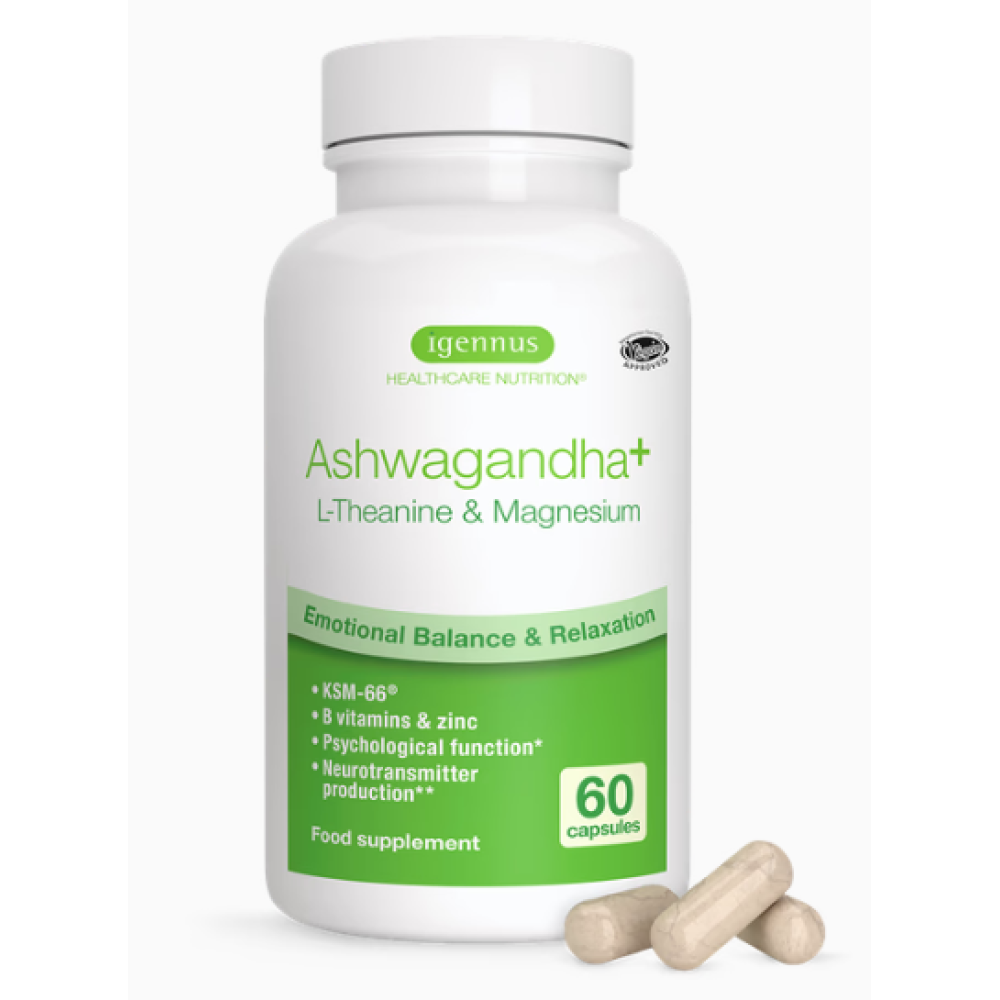 Igennus Ashwagandha+ L-Theanine & Magnesium, Adaptogen Complex with KSM-66, Zinc & B Vitamins, Vegan, 60 Capsules