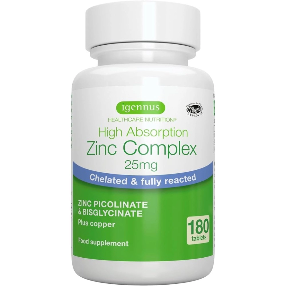 Igennus Chelated Zinc 25mg (Zinc Picolinate & Bisglycinate Plus Copper) 180s