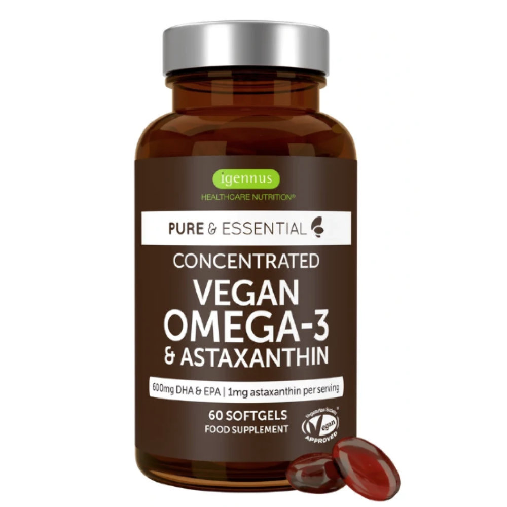 Igennus Vegan Omega 3 Algae Oil, EPA DHA 600mg Softgels 60s 