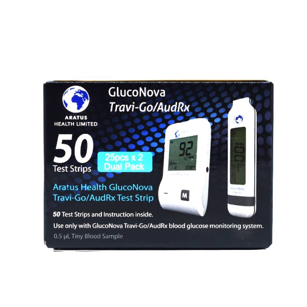 Gluconova Travi-Go Aud/Rx Glucose Test Strips 50's