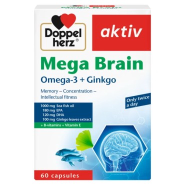 Doppelherz Aktiv Mega Brain Omega 3 + Ginkgo 60's