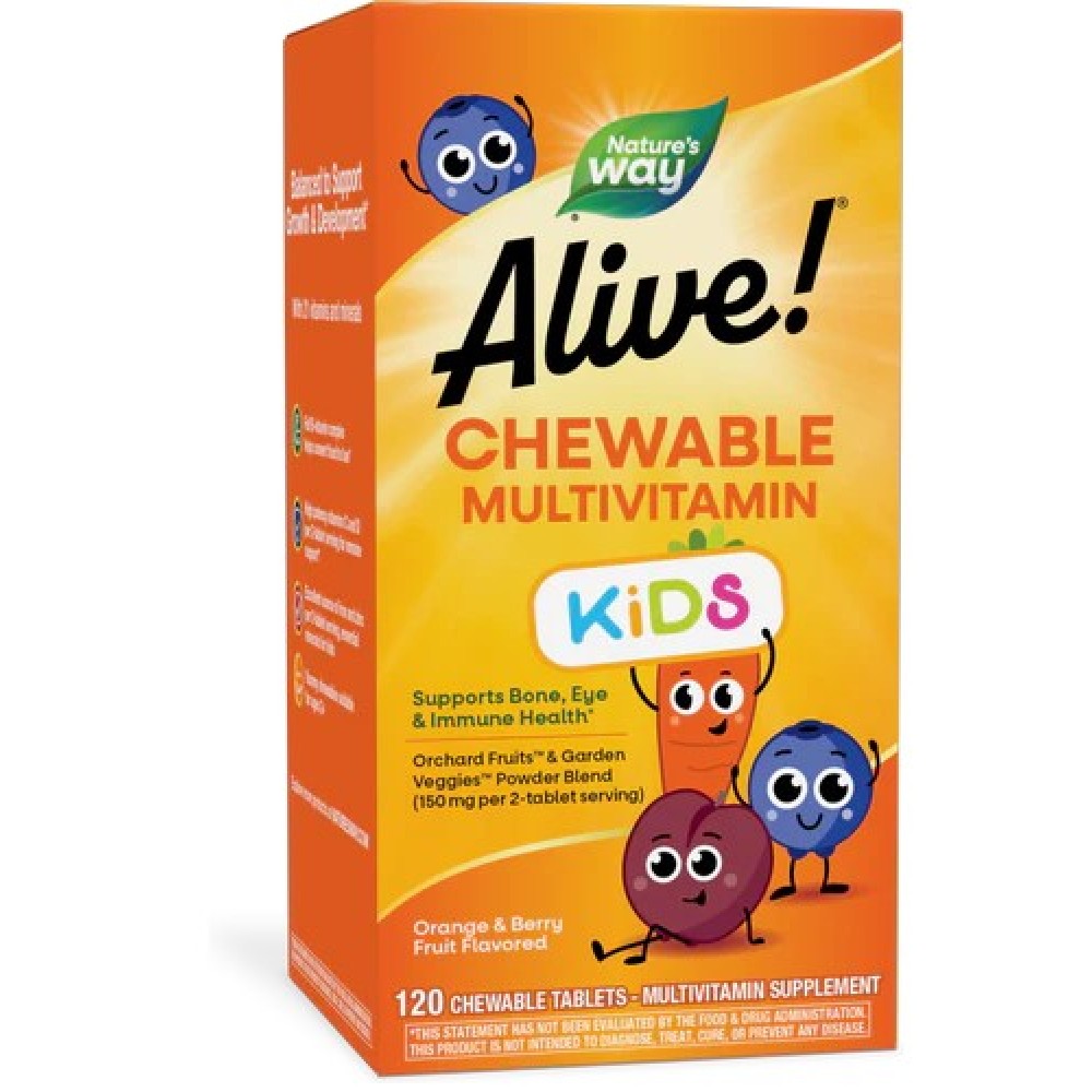 Natures Way Alive Kids Multivitamin Orange & Berry Flavored Chewable Tablets 120's