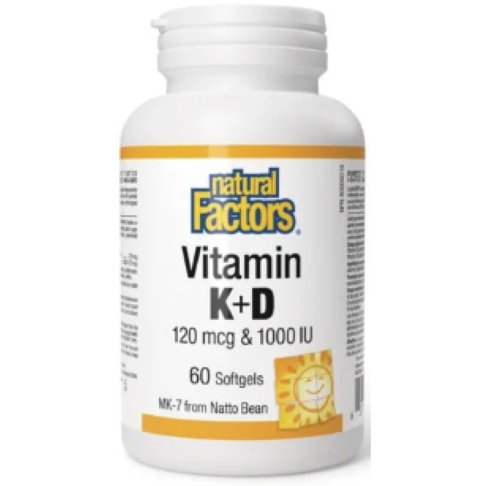 Natural Factors Vitamin K+D 120mcg & 1000iu 60's