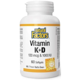 Natural Factors Vitamin K+D 120mcg & 1000iu 60's