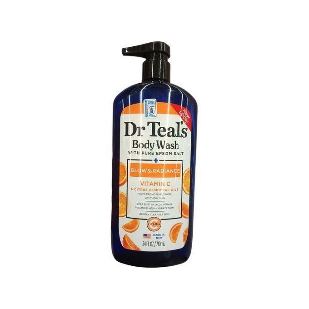 Dr Teal's Body Wash With Pure Epsom Salt + Glow & Radiance  Vitamin C & Citrus Essential Oils  24FL OZ/710ml