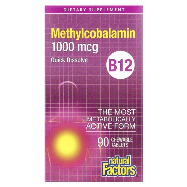 Natural Factor Vitamin B12 Methylcobalamin 1,000mcg Sublingual Tablets 90's