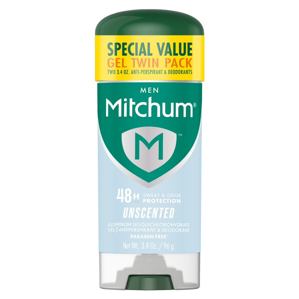 Mitchum Men’s  48H Sweat & Odor Protection Unscented TAntiperspirant & Deodorant Gel 96g, Twin Pack