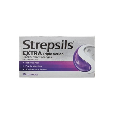 Strepsils Extra Triple Action Blackcurrant Lozenges 16's
