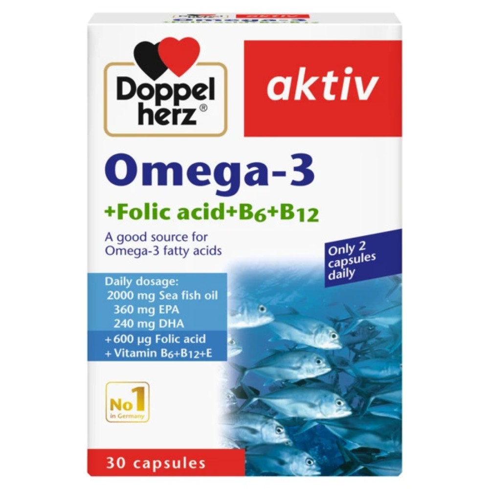 Doppelherz Aktiv Mega Omega-3 + Folic Acid + B6 + B12 30'S