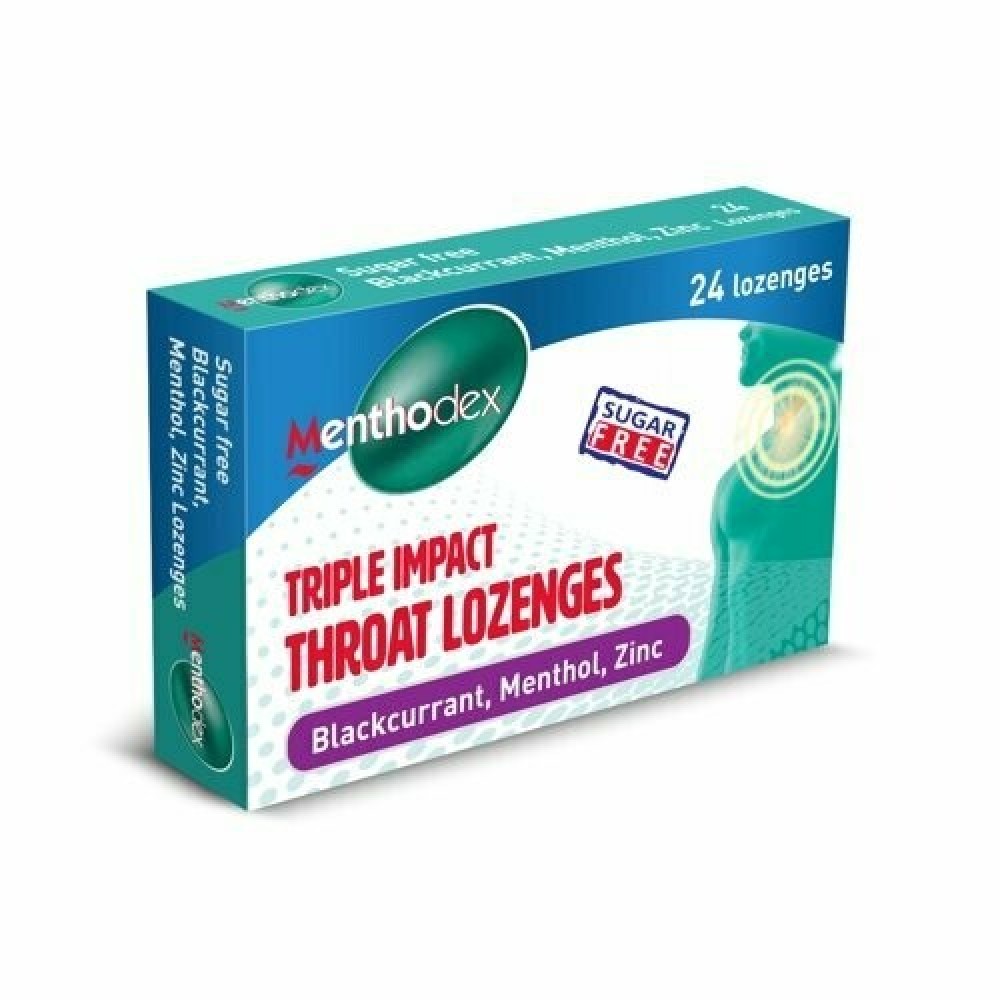 Menthodex Triple Impact Throat Lozenges(blackcurrant, Menthol,zinc)36's