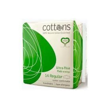 Cottons Ultra Thin Pads With Wings Regular 14's