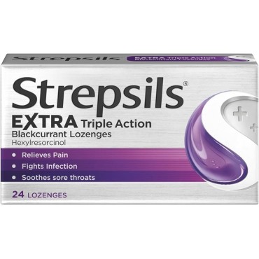 Strepsils Extra Triple Action Blackcurrant Lozenges 24's