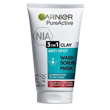 Garnier Pure Active 3in1 Clay  Anti-Spot  Wash Scrub Mask 150ml