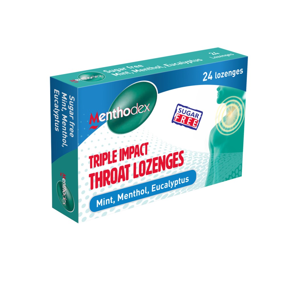 Menthodex Triple Impact Throat Lozenges (mint, Menthol, Eucalyptus) 24's