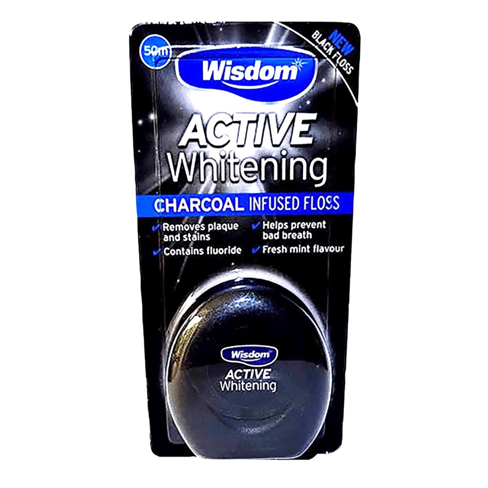 Wisdom Active Whitening Charcoal Infused Dental Floss 50m