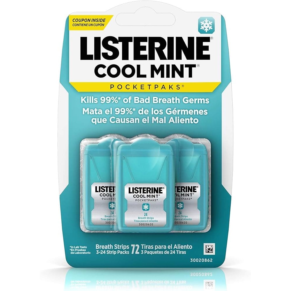 Listerine Cool Mint Pocket Paks  Portable Breath Strips  72's