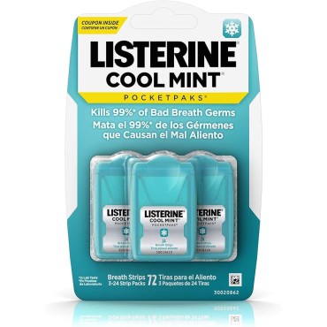Listerine Cool Mint Pocket Paks  Portable Breath Strips  72's