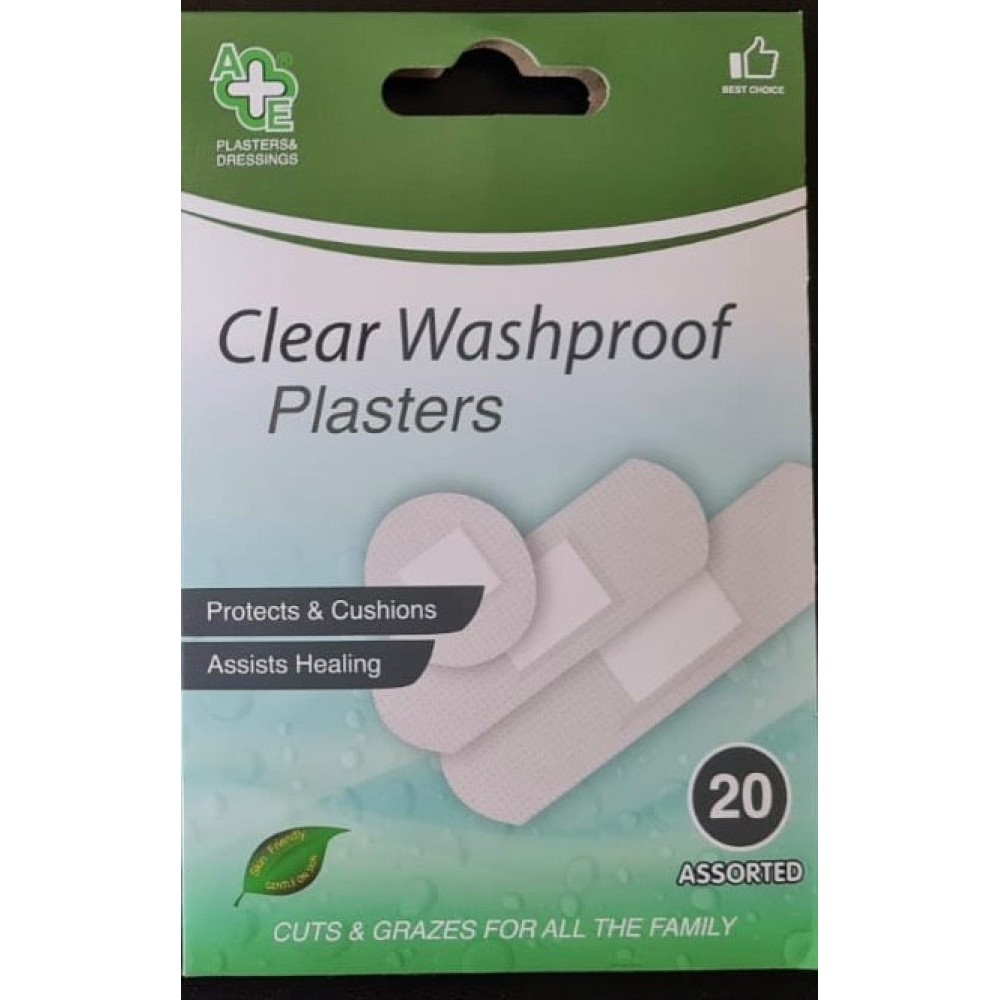 A+e Clear Washproof Plasters Assorted 20's