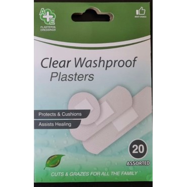 A+e Clear Washproof Plasters Assorted 20's