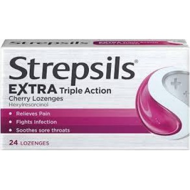 Strepsils Extra Triple Action Cherry Lozenges 24's