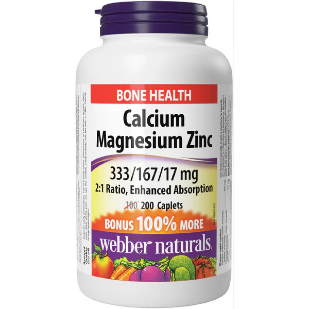 Webber Naturals Calcium Magnesium Zinc Caplets 200's