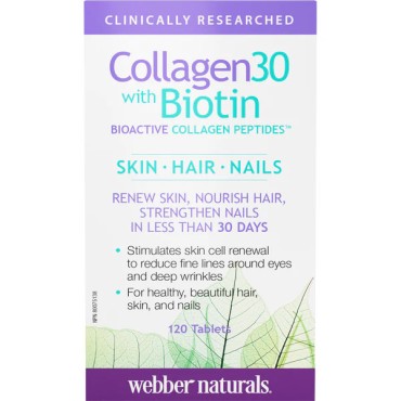 Webber Naturals Collagen30 With Biotin Bioactive Collagen Peptides Tablets 120's