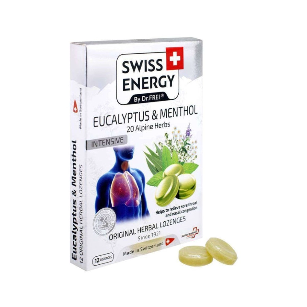 Swiss Energy, Eucalyptus and Menthol, 20 Alpine herbs Original Herbal Lozenges 12's