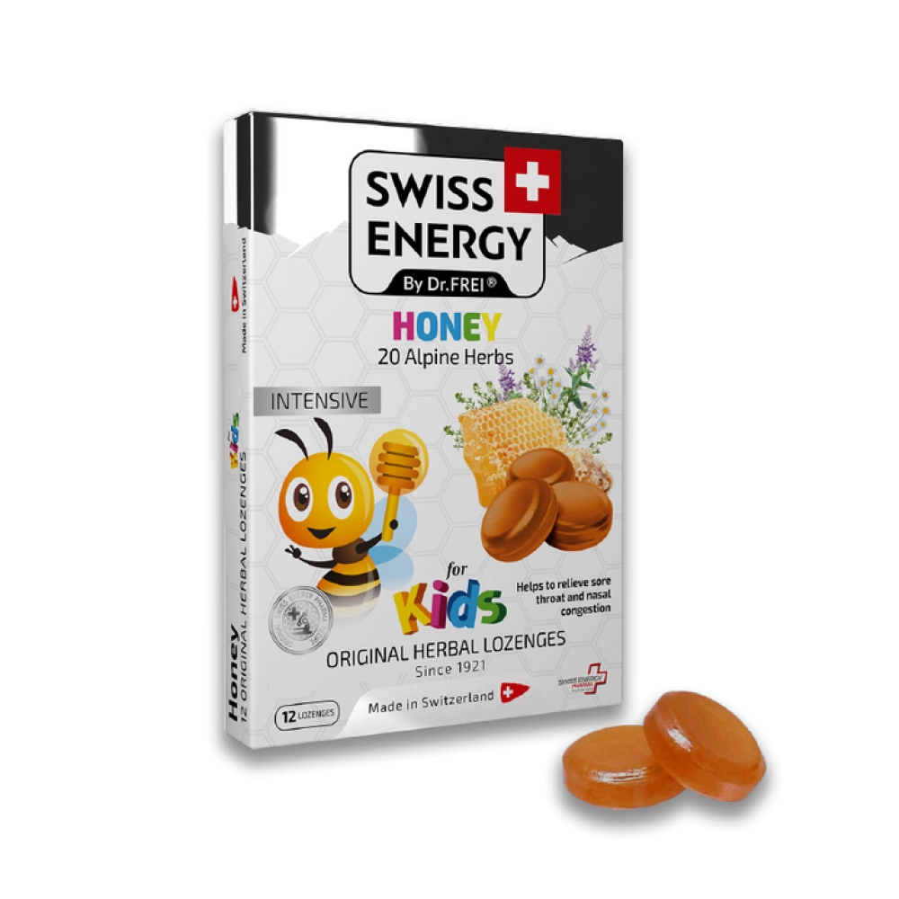 Swiss Energy, Honey, 20 Alpine herbs, Kids Original Herbal lozenges 12's