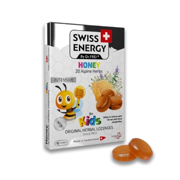 Swiss Energy, Honey, 20 Alpine herbs, Kids Original Herbal lozenges 12's