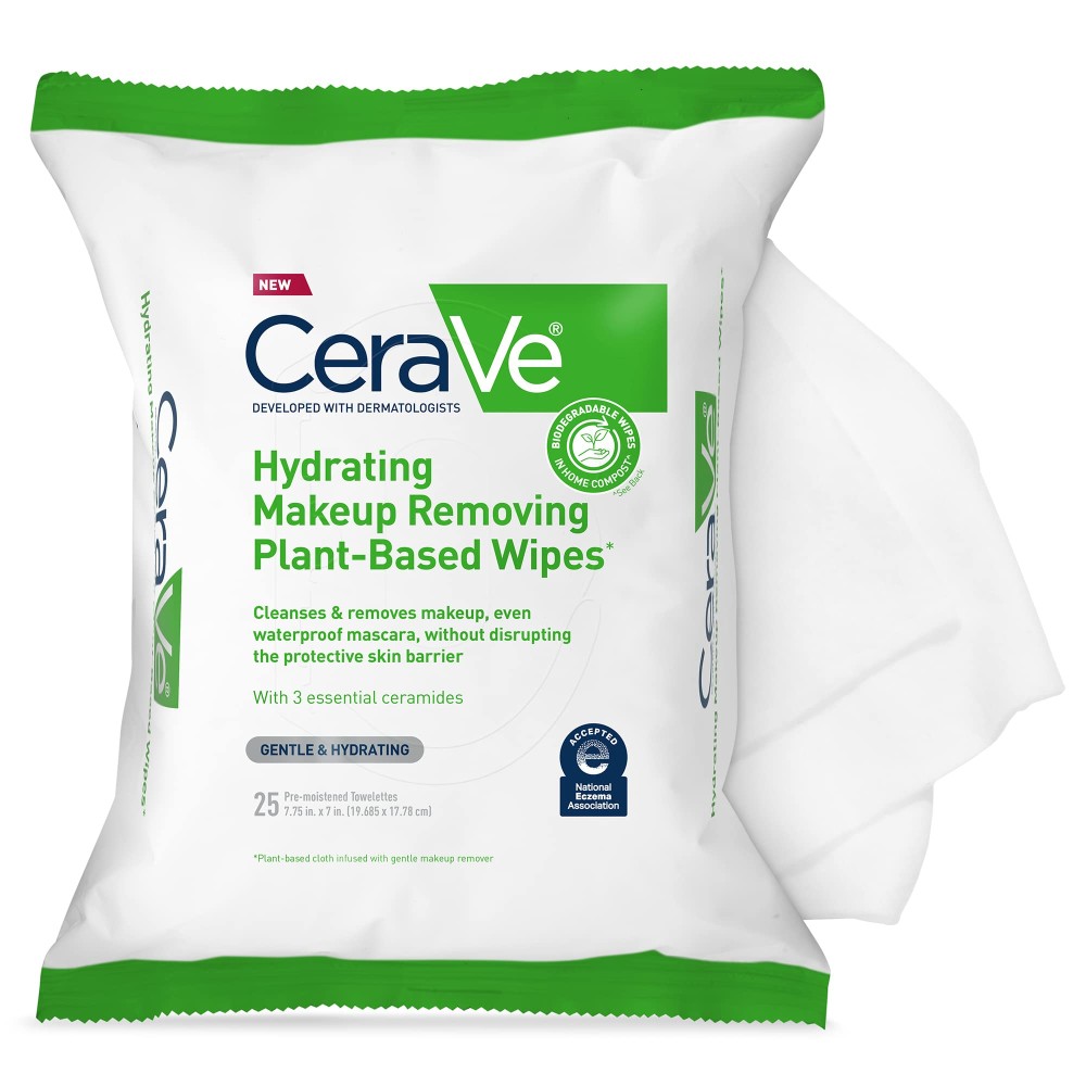 Cerave Hydrating Make Up Removing Plant Based Wipes 25's