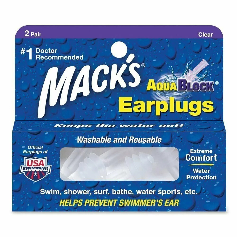 Mack's Aquablock Earplugs Clear 2 pairs 