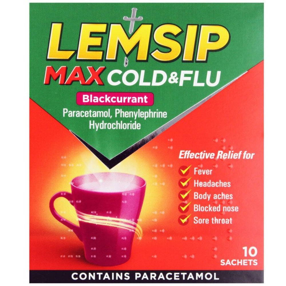 Lemsip Maximum cold & Flu Blackcurrent Satchets 10's