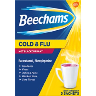 Beechams Cold & Flu Hot Horney & Lemon Satchets 5's