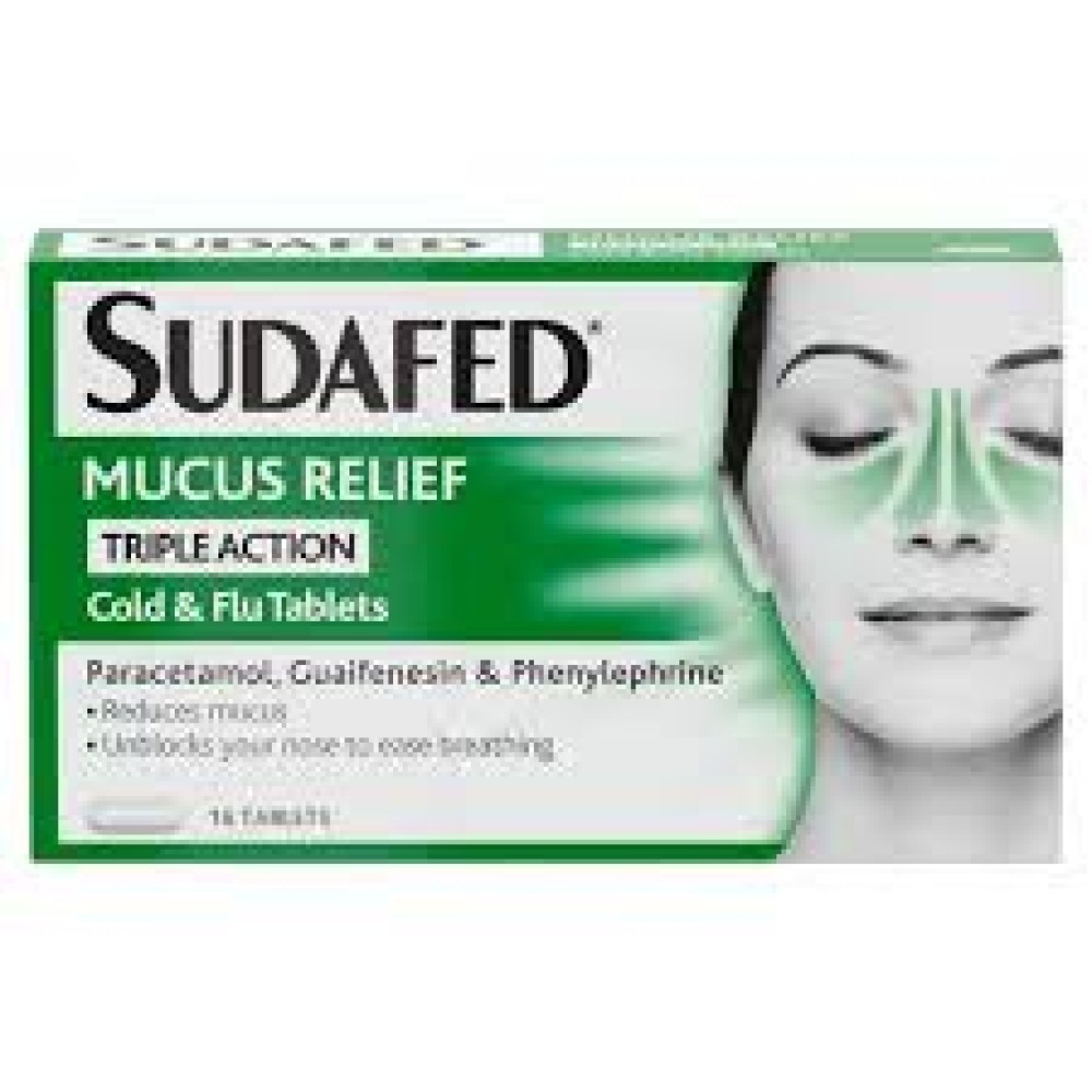 Sudafed Mucus Relief Triple Action Cold & Flu Tablets 16's